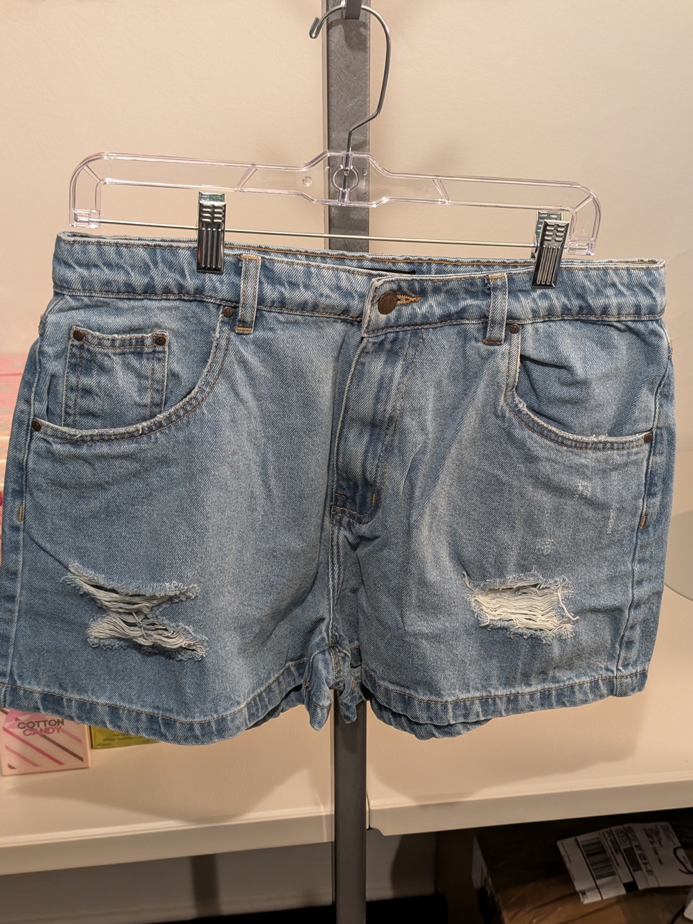 Casual Light Blue Distressed Denim Shorts for Women